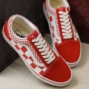 Red checkered vans old school